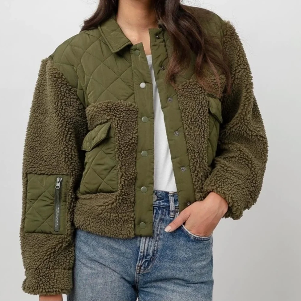 Rails Peyton Quilted Fleece Jacket Olive Green Sherpa Jacket Sz Small - Picture 1 of 16